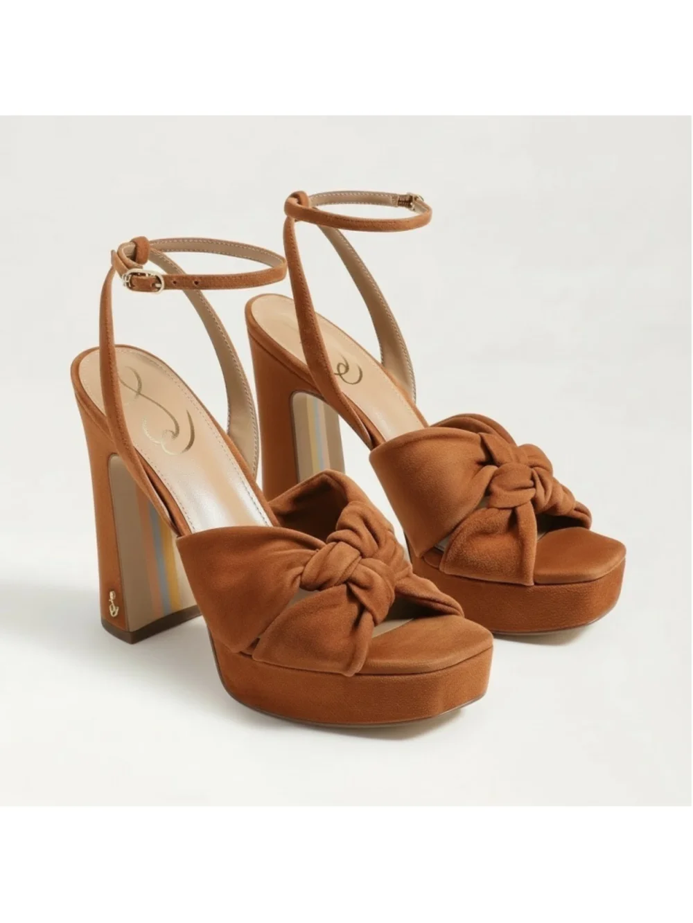 Sam Edelman Kristen SUEDE LEATHER Block Heels Sandals 7.5 M Brown